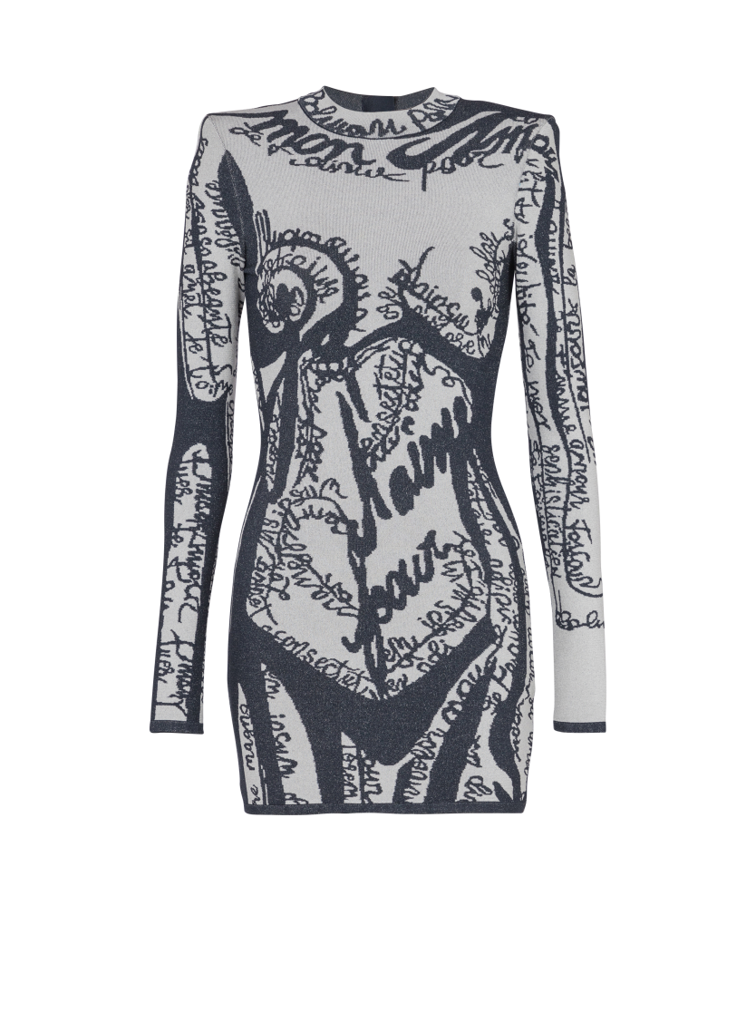 Short embroidered dress with body motif