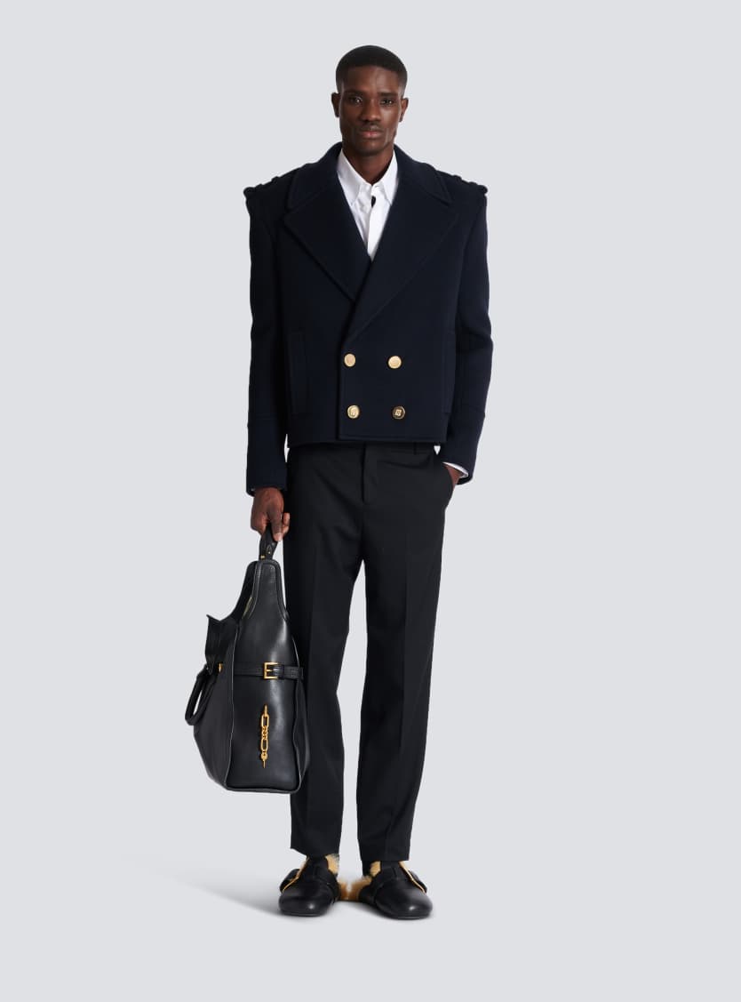 Cropped wool reefer jacket