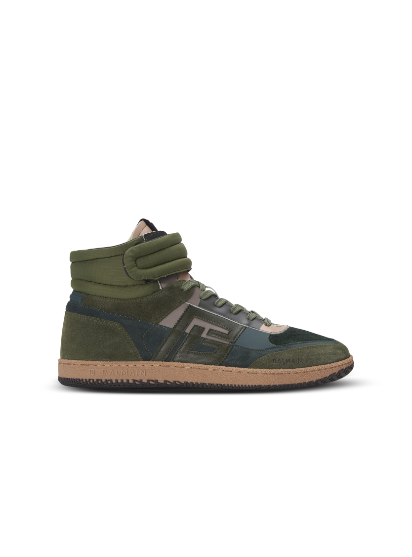 Balmain Swan Mid-Top trainers in calfskin and suede
