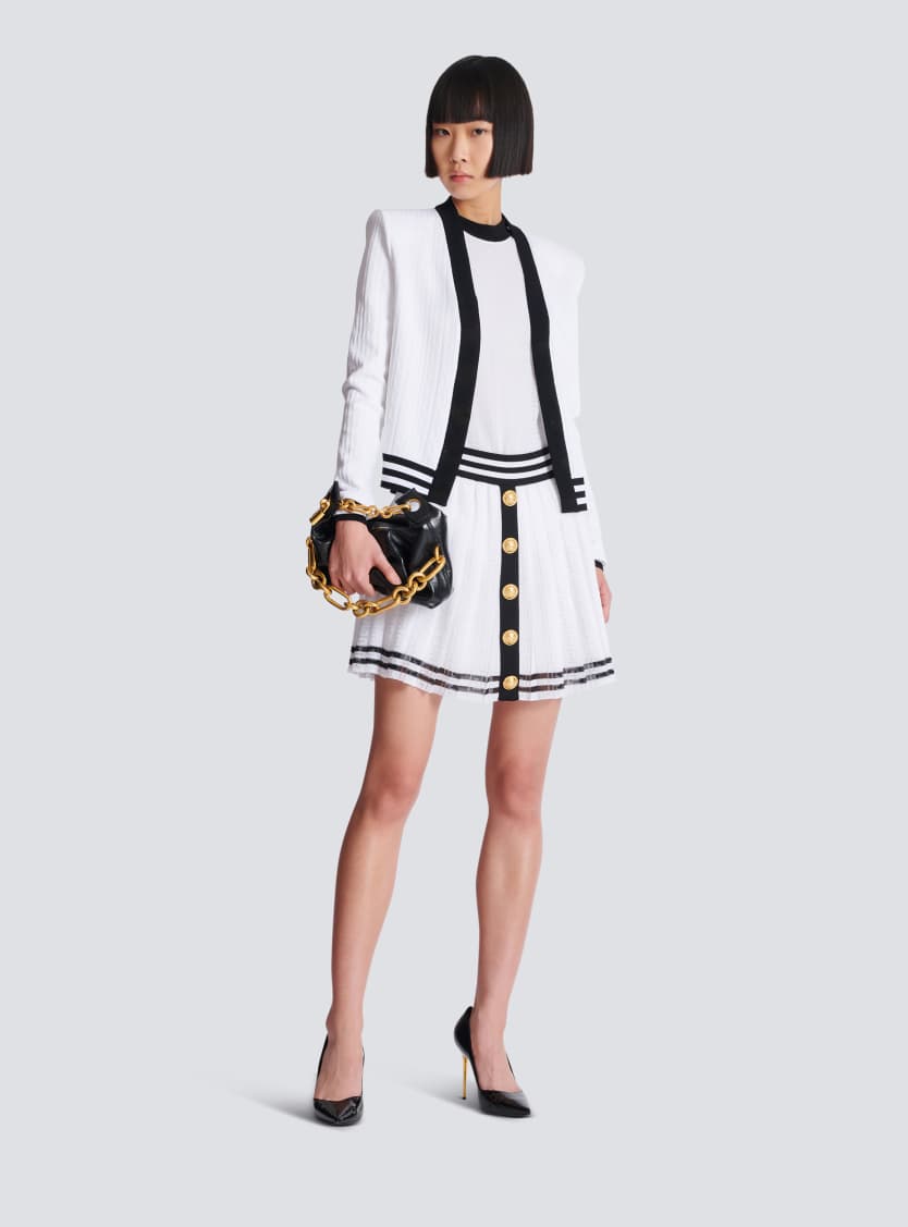 Two-tone monogrammed knit cardigan