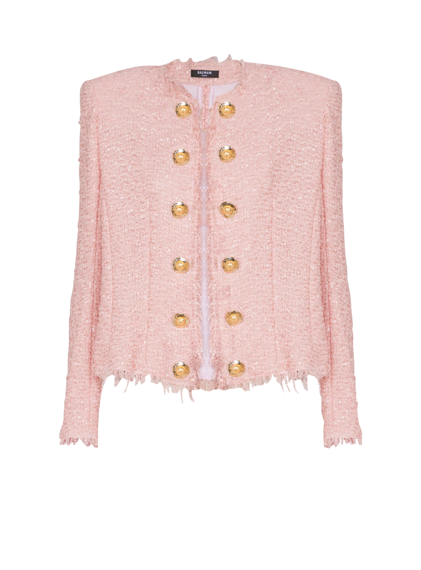 Edge-to-edge sequin tweed jacket