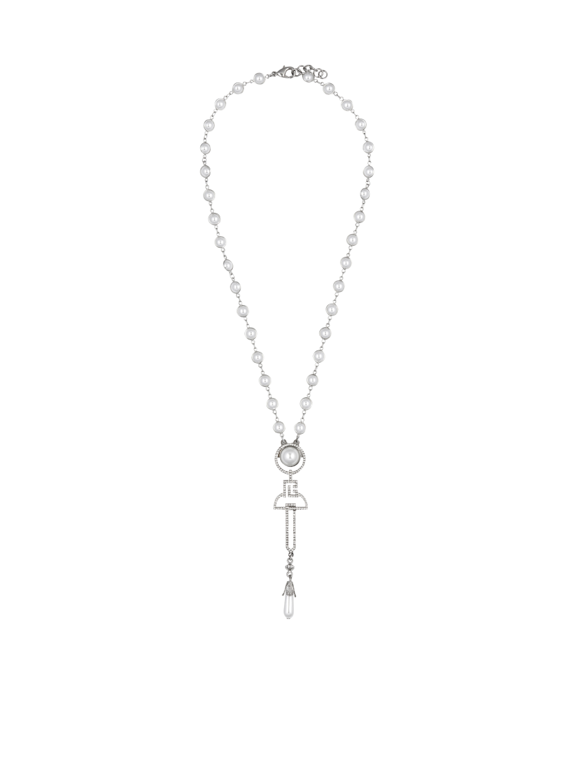 Art Deco pearl, brass and rhinestone necklace