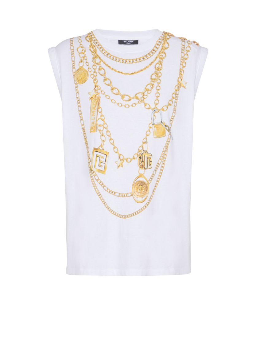 Trompe-l'œil-style Collier print vest top