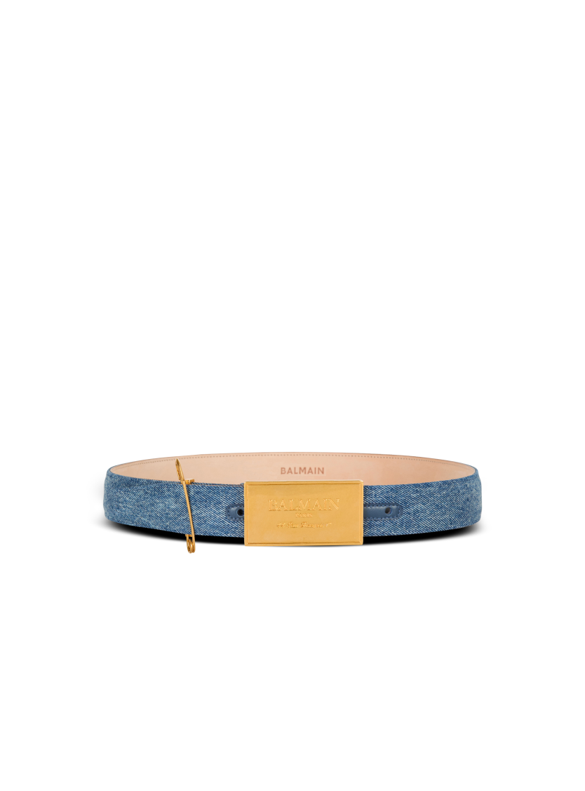 Denim belt with safety pin
