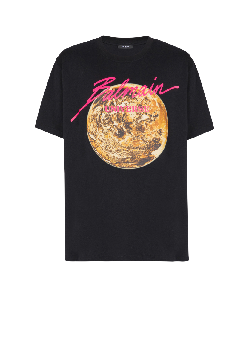 Printed Balmain Universe logo and planet T-shirt