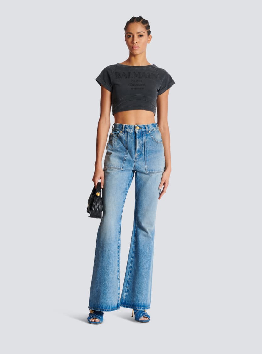 High-waisted flared denim jeans