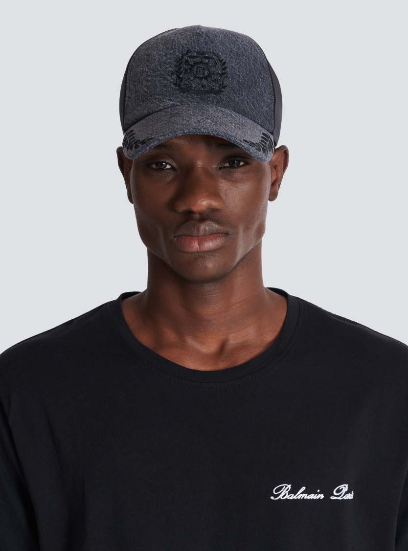Balmain Écusson embroidered denim cap