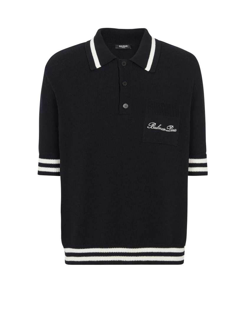Wool polo shirt with Balmain Signature embroidery