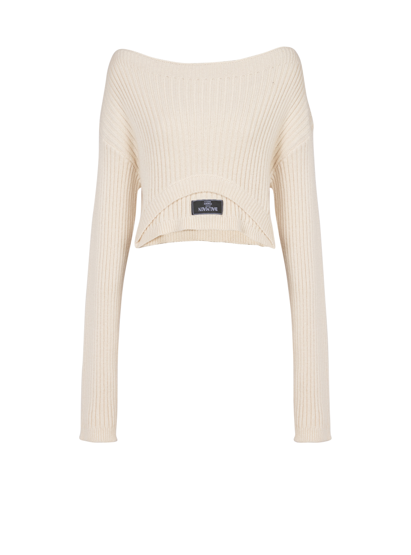 Boat neck optical illusion ribbed crop top