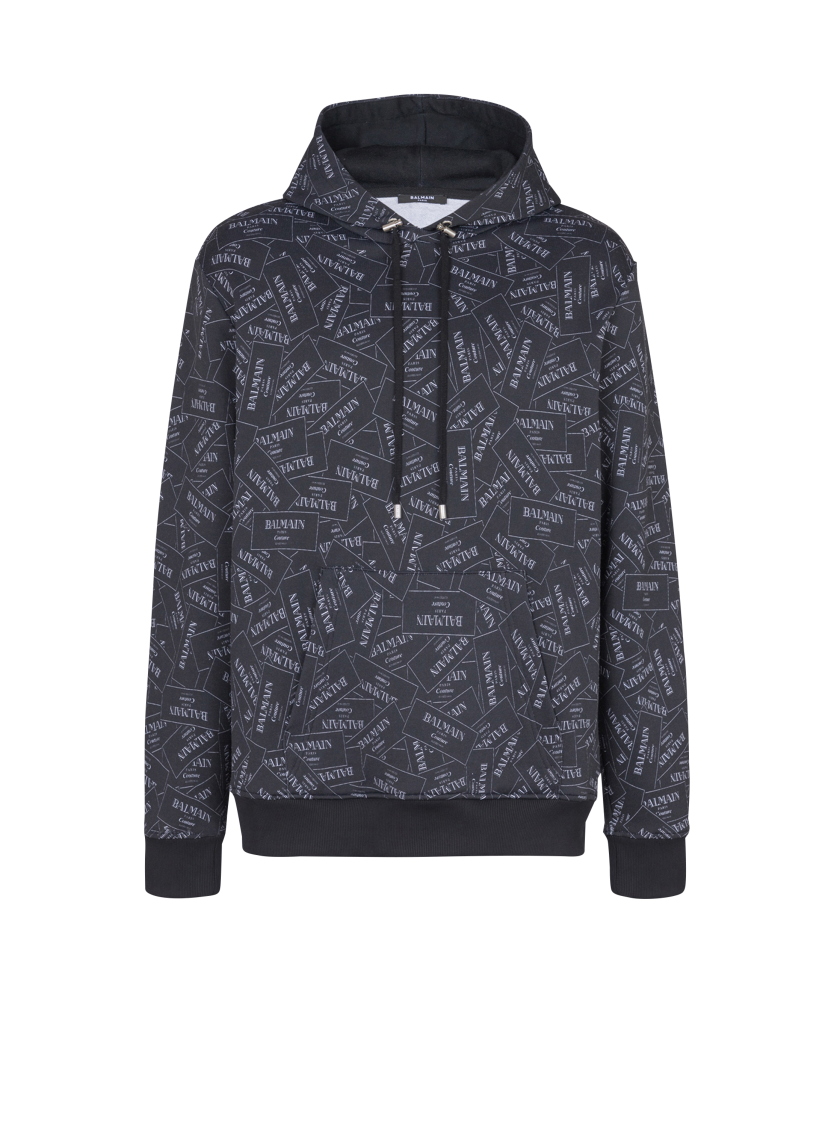 Hoodie with all-over Balmain label print