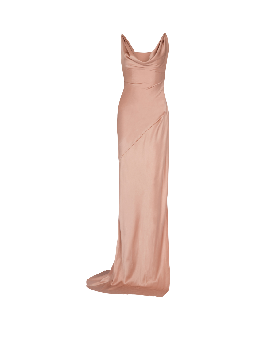 Draped satin slit dress