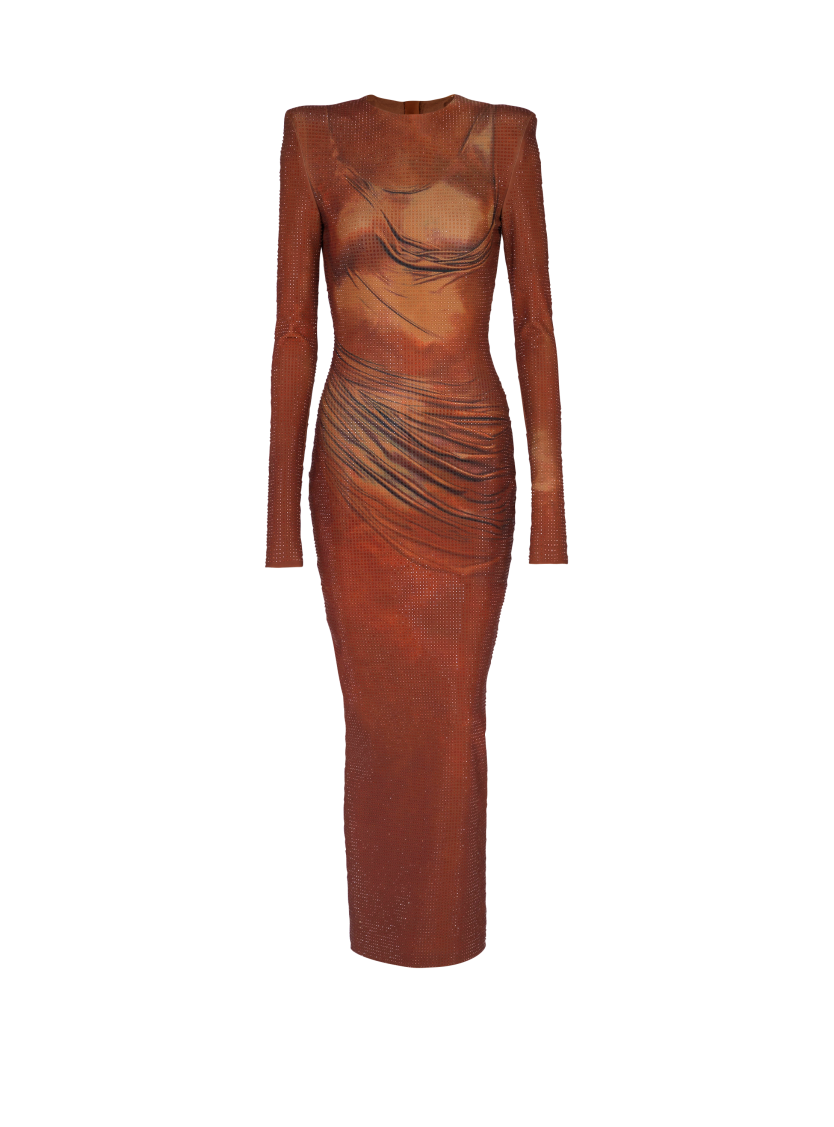 Printed long rhinestone dress