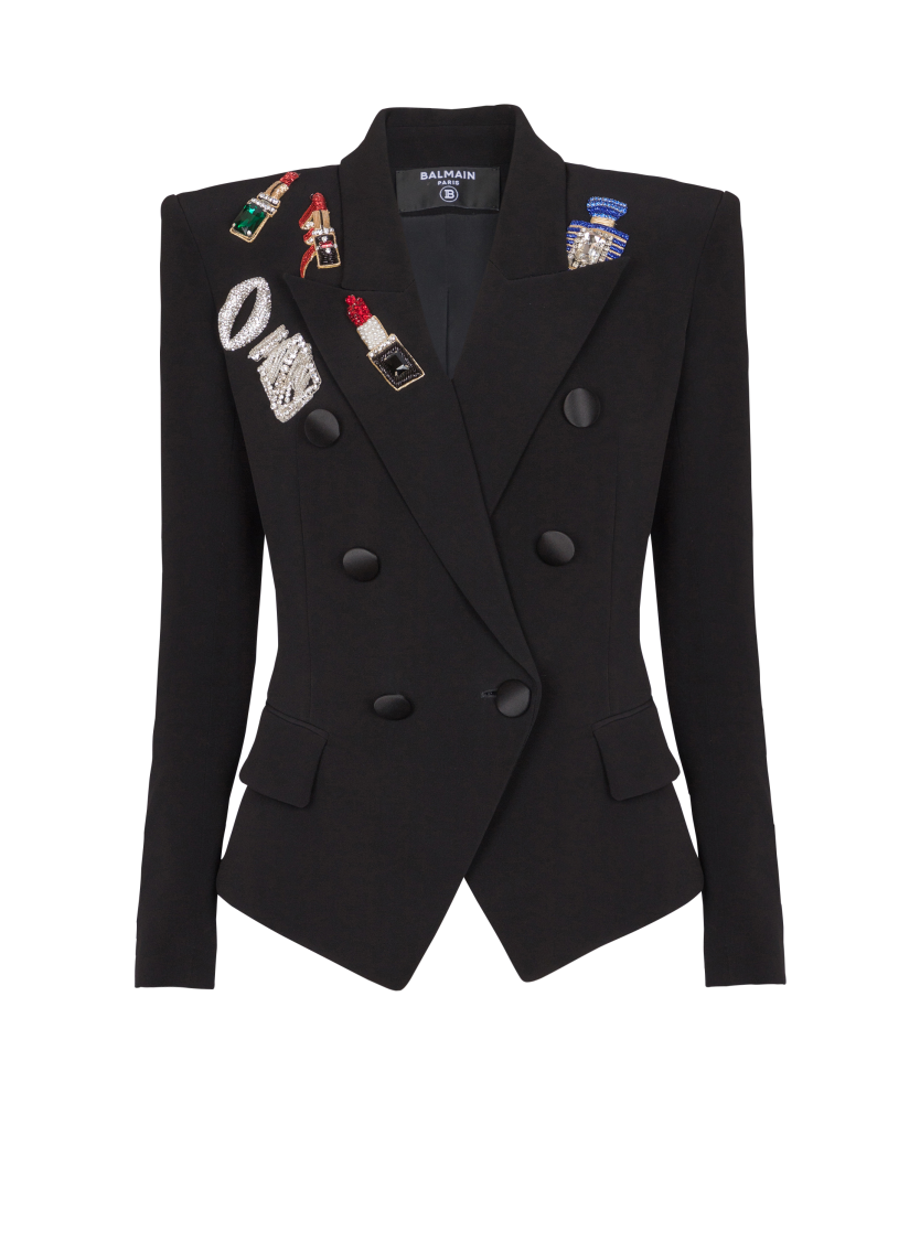 Fitted 6-button jacket with patches