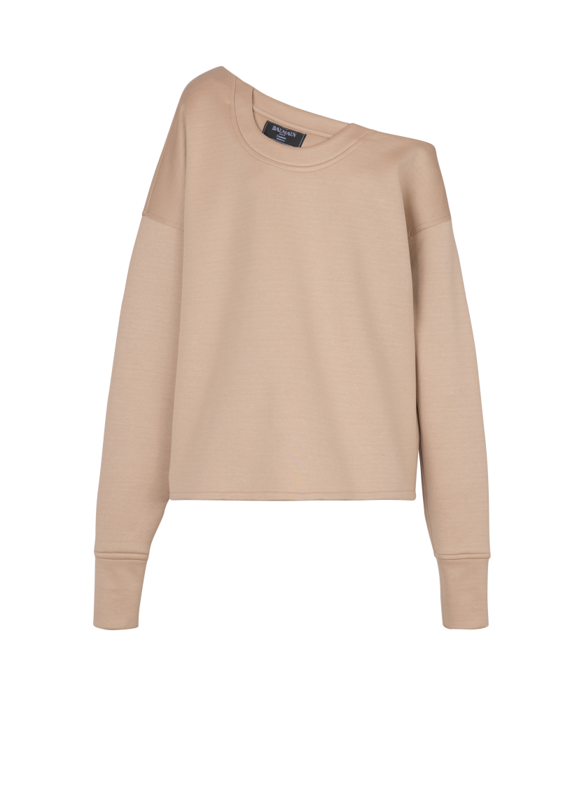 Asymmetrical jersey off-the-shoulder sweatshirt