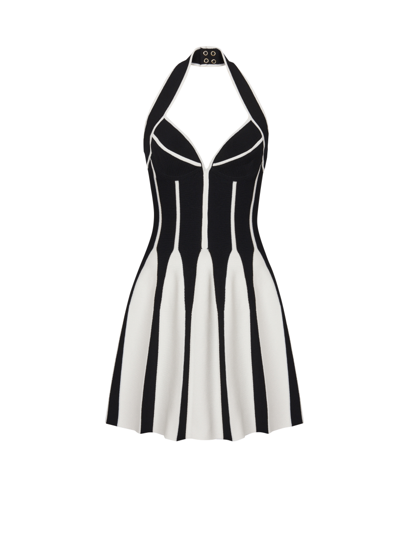 Flared halterneck knit dress