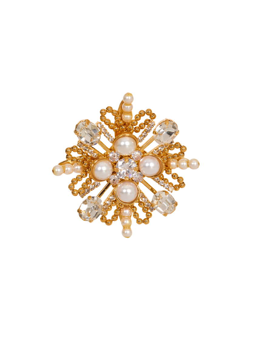 Brandebourg bead and crystal brooch