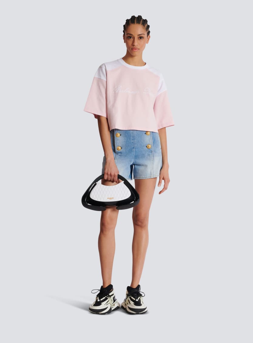 Two-tone T-shirt with Balmain Signature embroidery