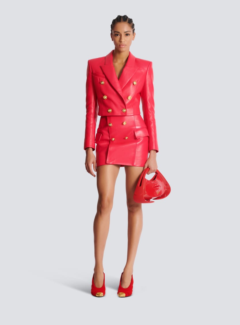 Cropped lambskin 6-button jacket