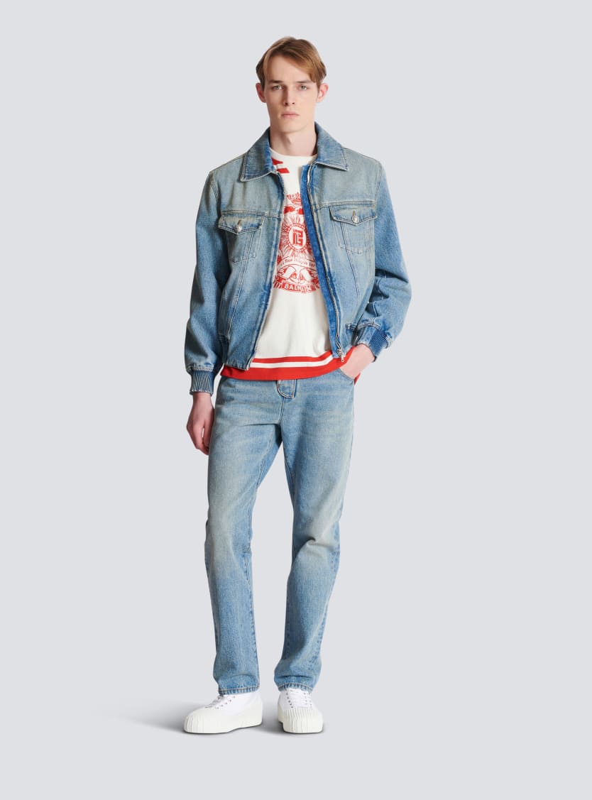 Cropped lined denim jacket