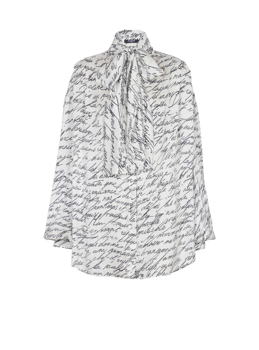 Pussy-bow shirt with "Love Letter" print
