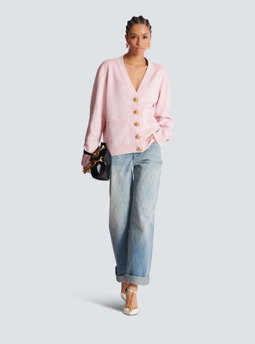Balmain Emblème-embroidered knit cardigan