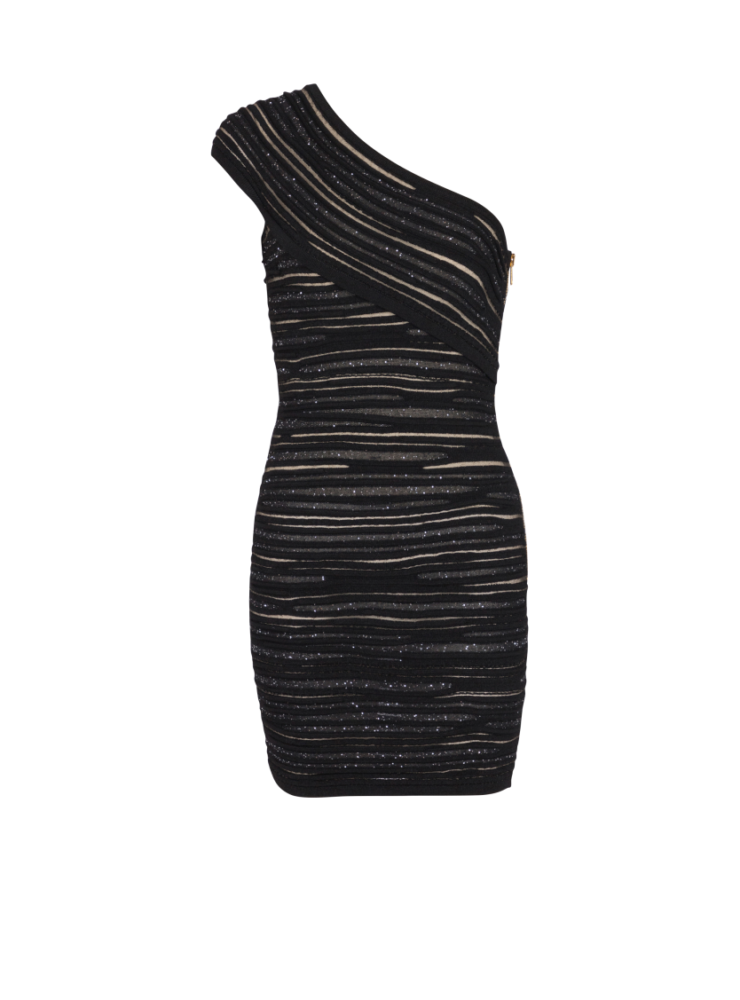 Asymmetrical dress in shiny rolled knit