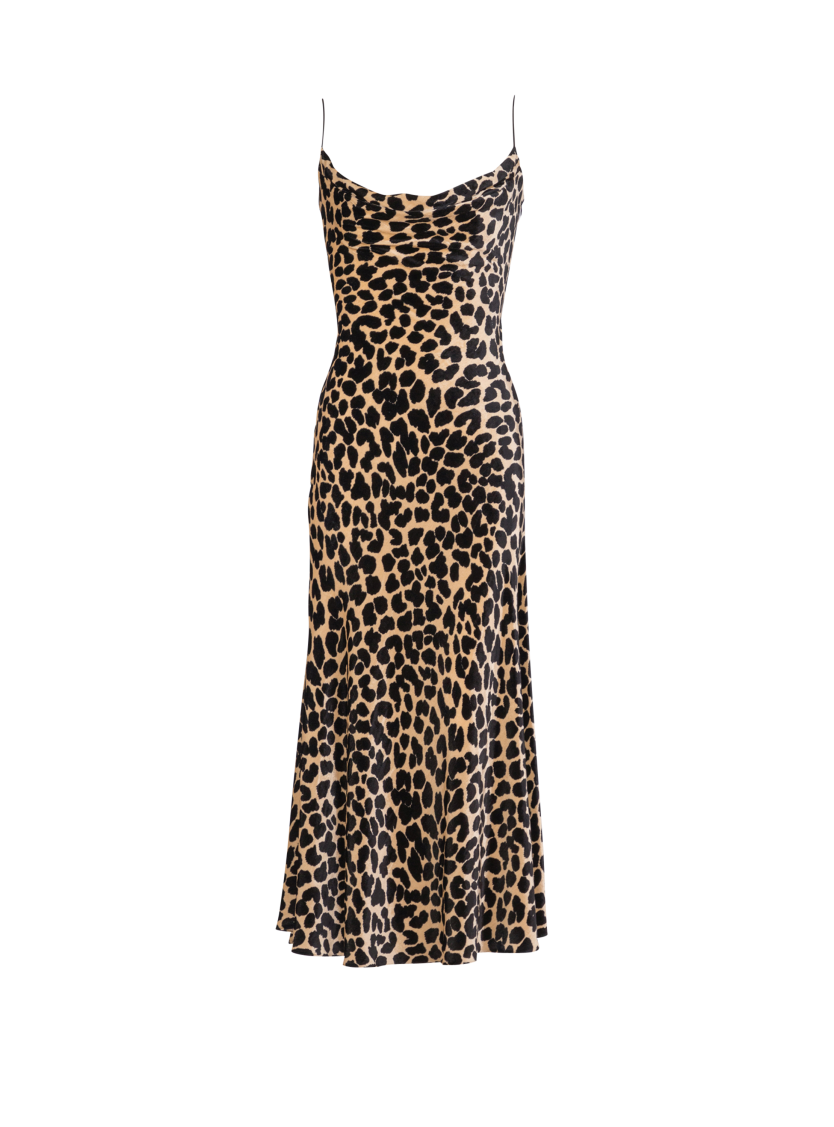 Flowing leopard print velvet dress