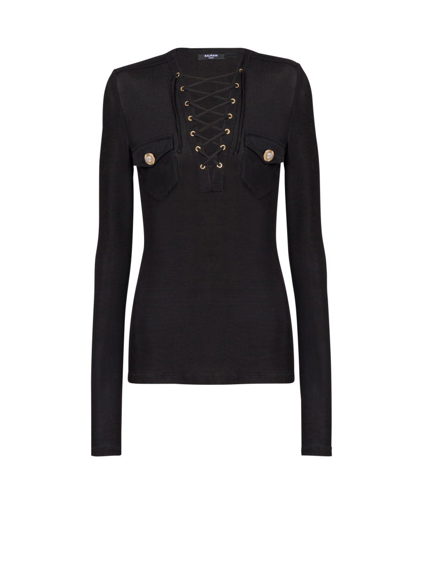 Long-sleeved lace-up top