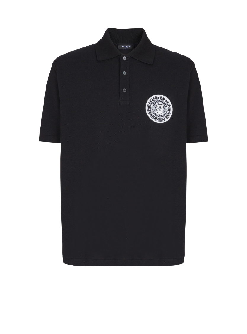 Cotton polo shirt with "Coin" print
