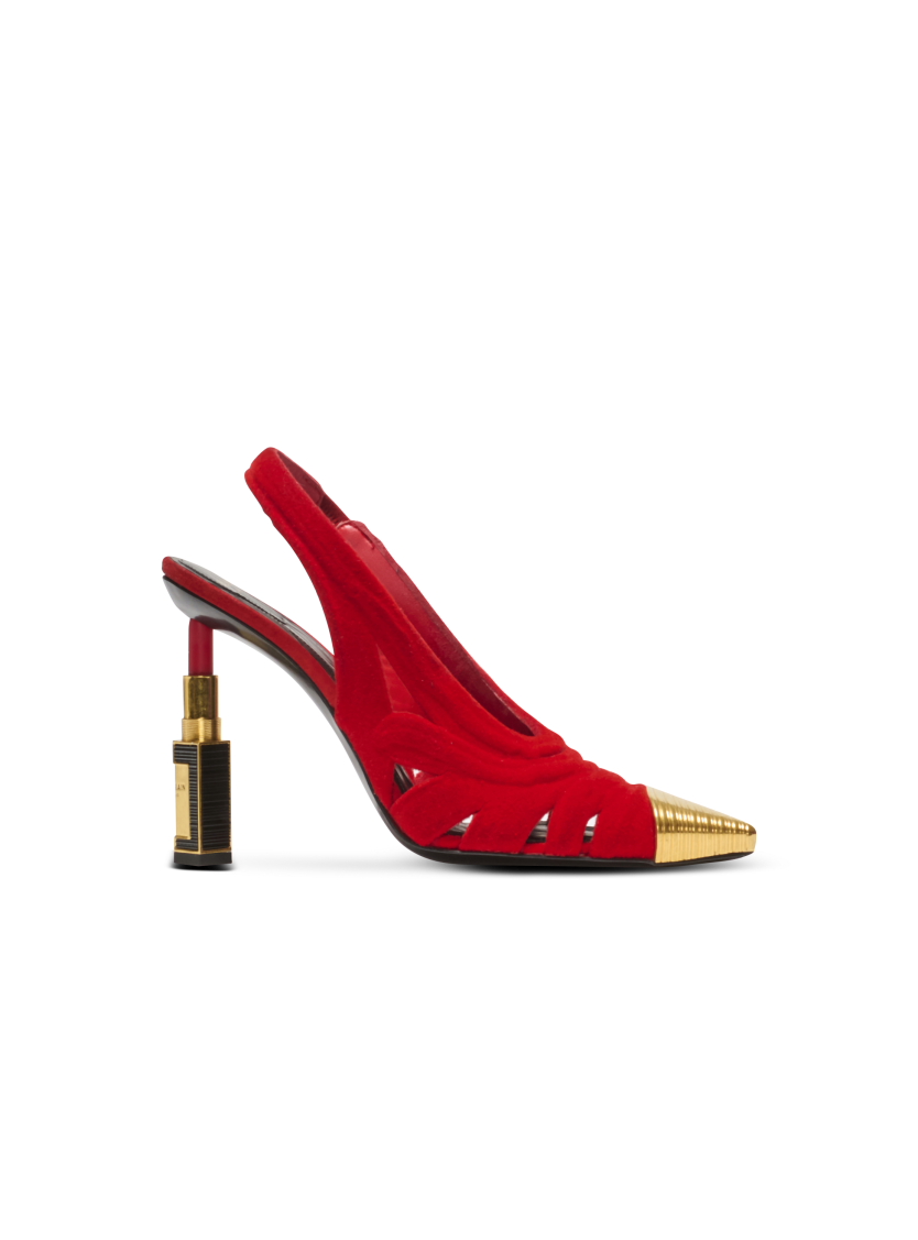 Lipstick pumps in suede leather and brass
