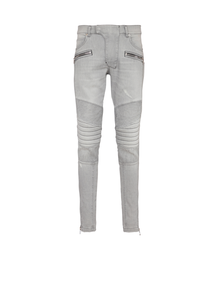 Biker jeans in Grey quilted denim