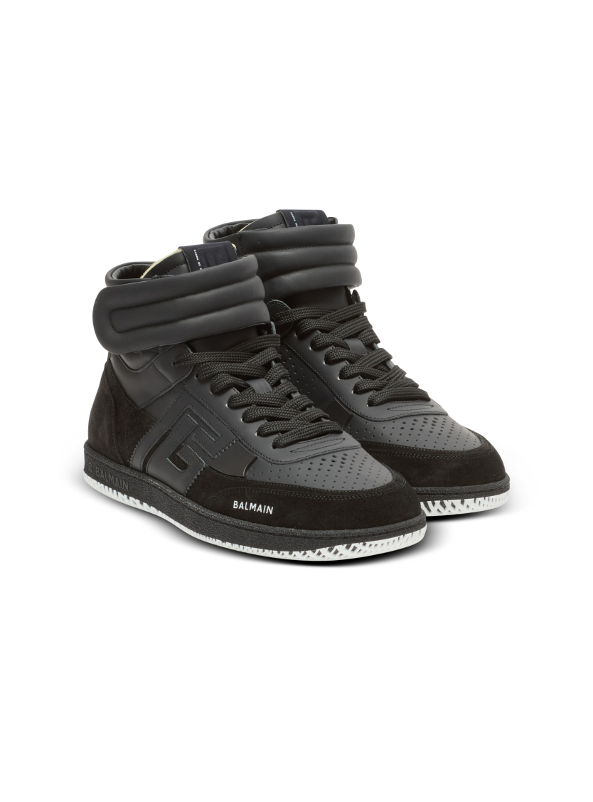 Balmain Swan Mid-Top trainers in calfskin and suede