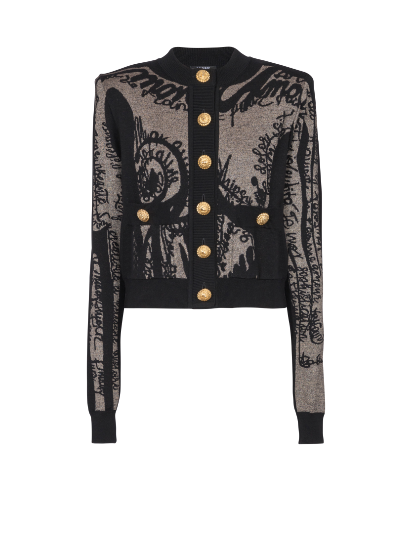 Jacquard knit cardigan with body motif