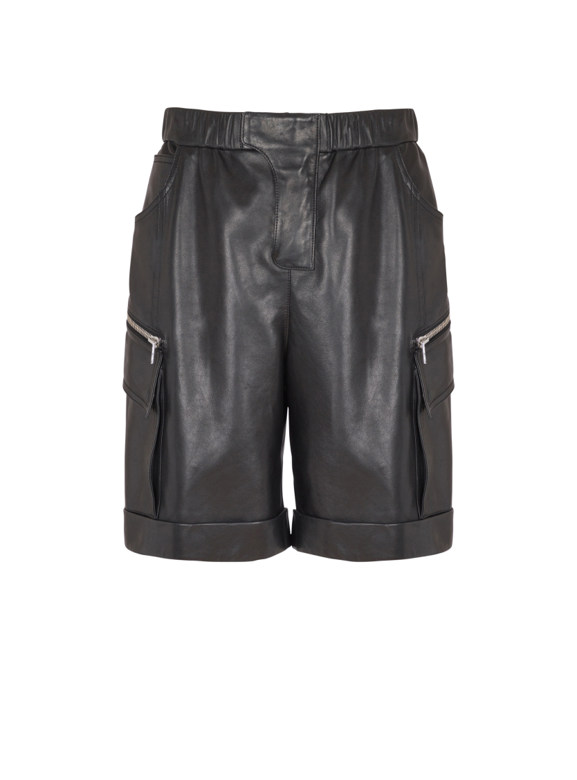 Leather cargo Bermuda shorts