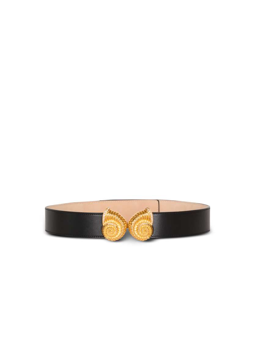 Leather belt with embellished buckle