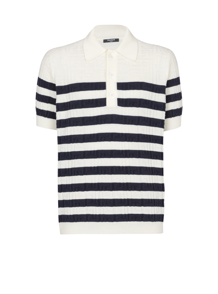 Striped knit polo shirt with monogram