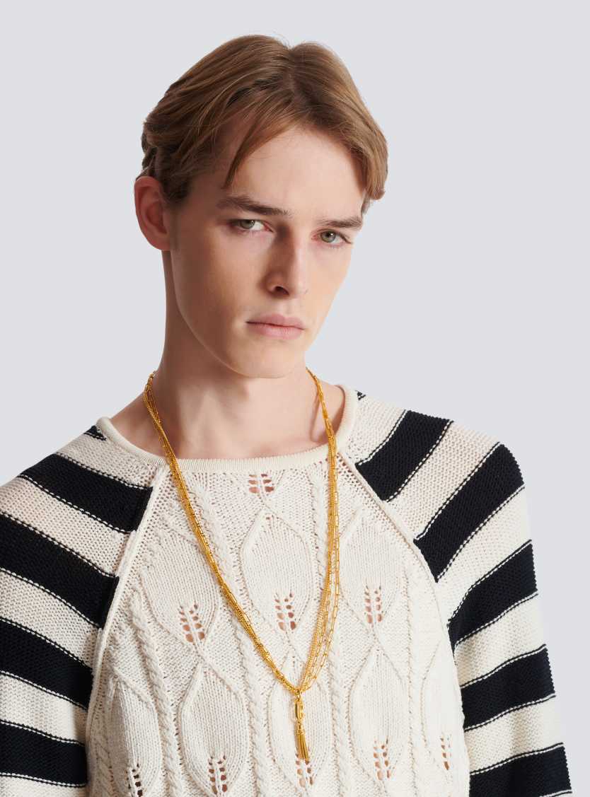 Sync golden brass long necklace