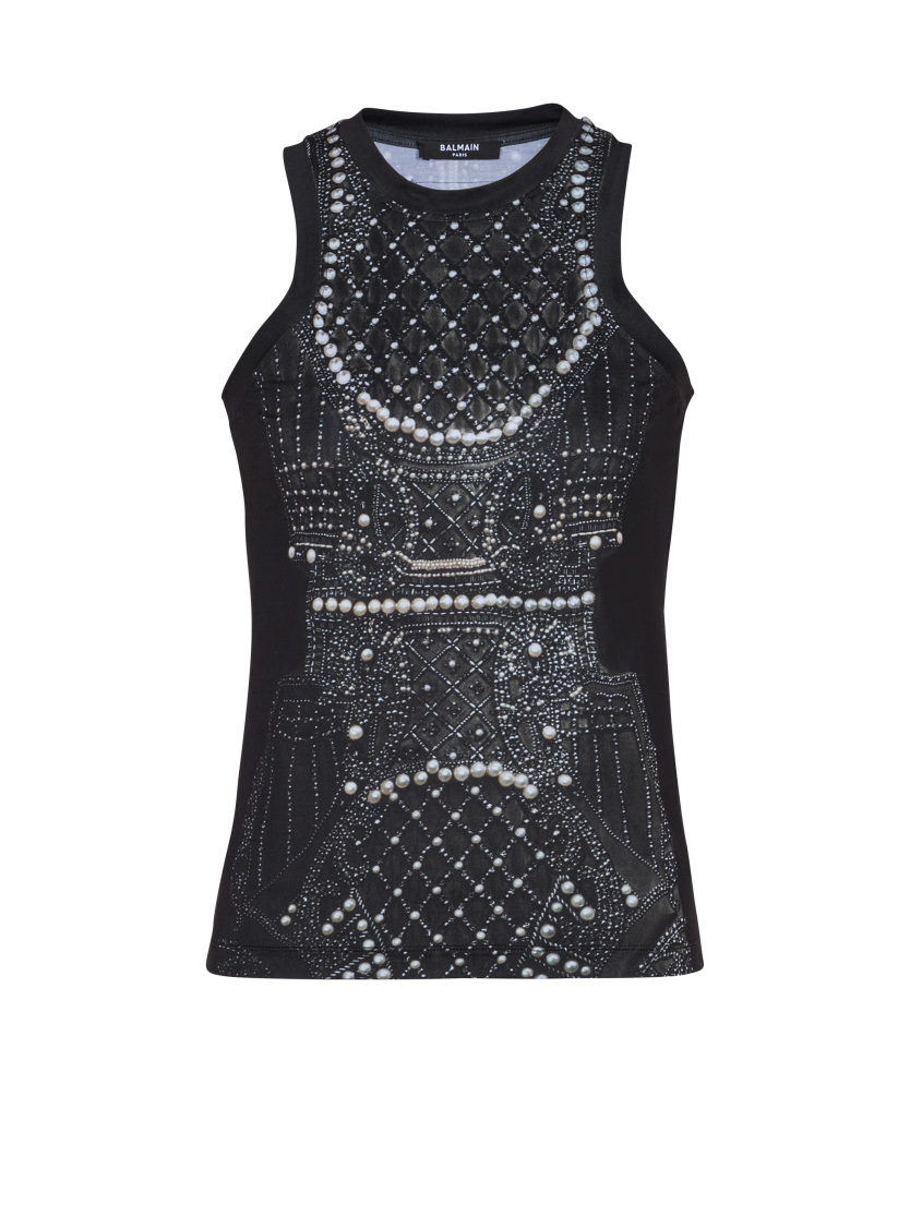 Soft tank top with faux embroidery print