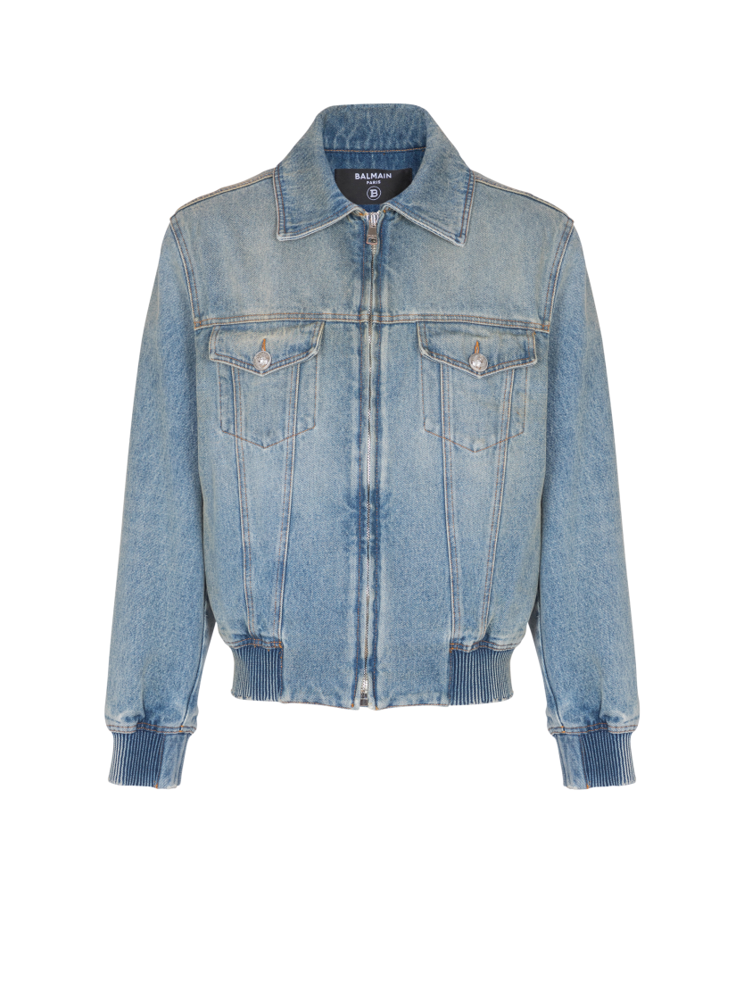 Cropped lined denim jacket