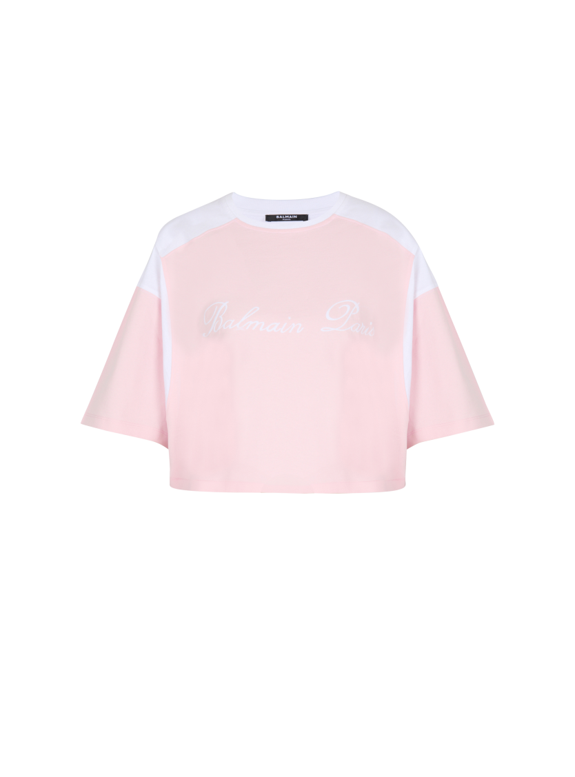 Two-tone T-shirt with Balmain Signature embroidery