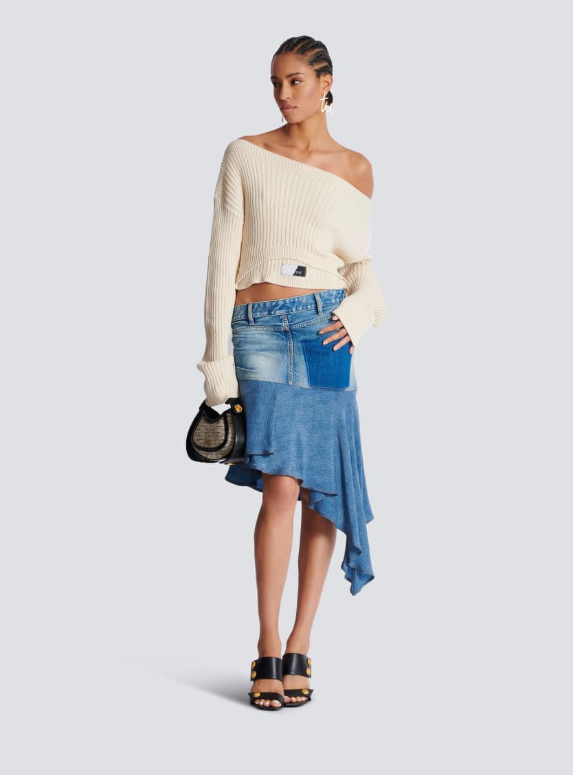 Asymmetric denim short skirt