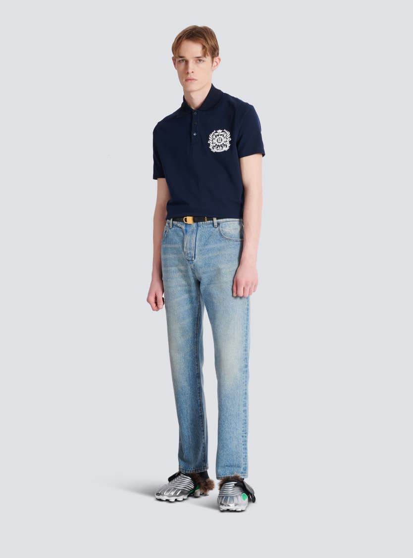Cotton polo shirt with Écusson print