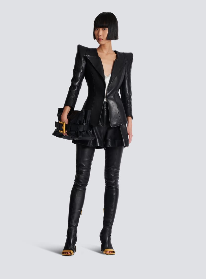 Pleated lambskin shorts
