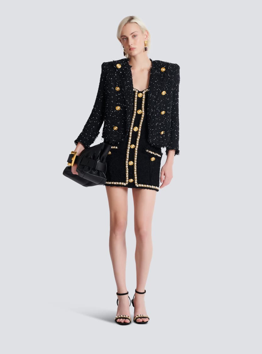 Tweed dress with pearl trim