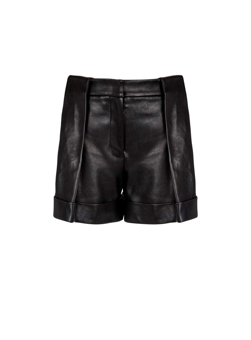 Pleated lambskin shorts