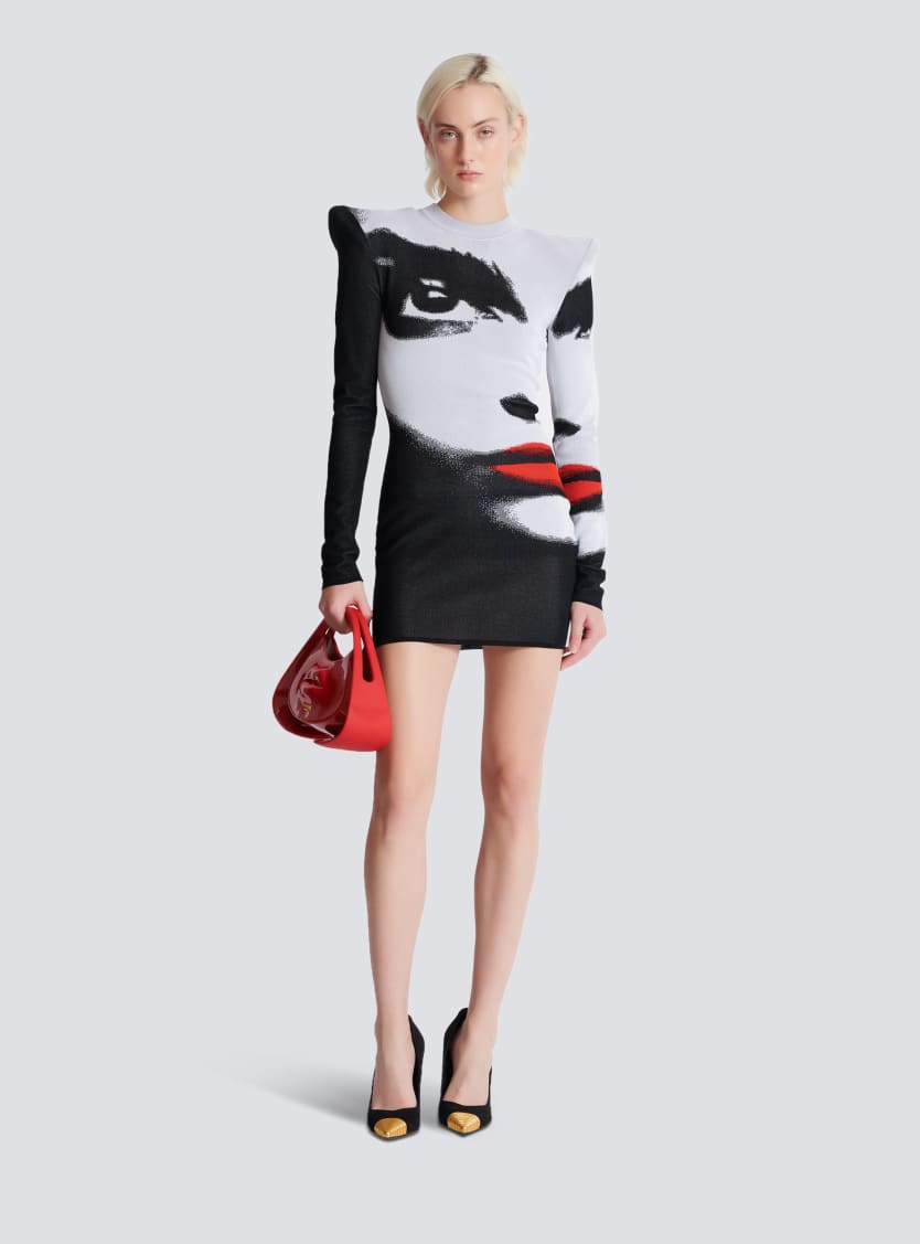 Jacquard knit dress with Face motif