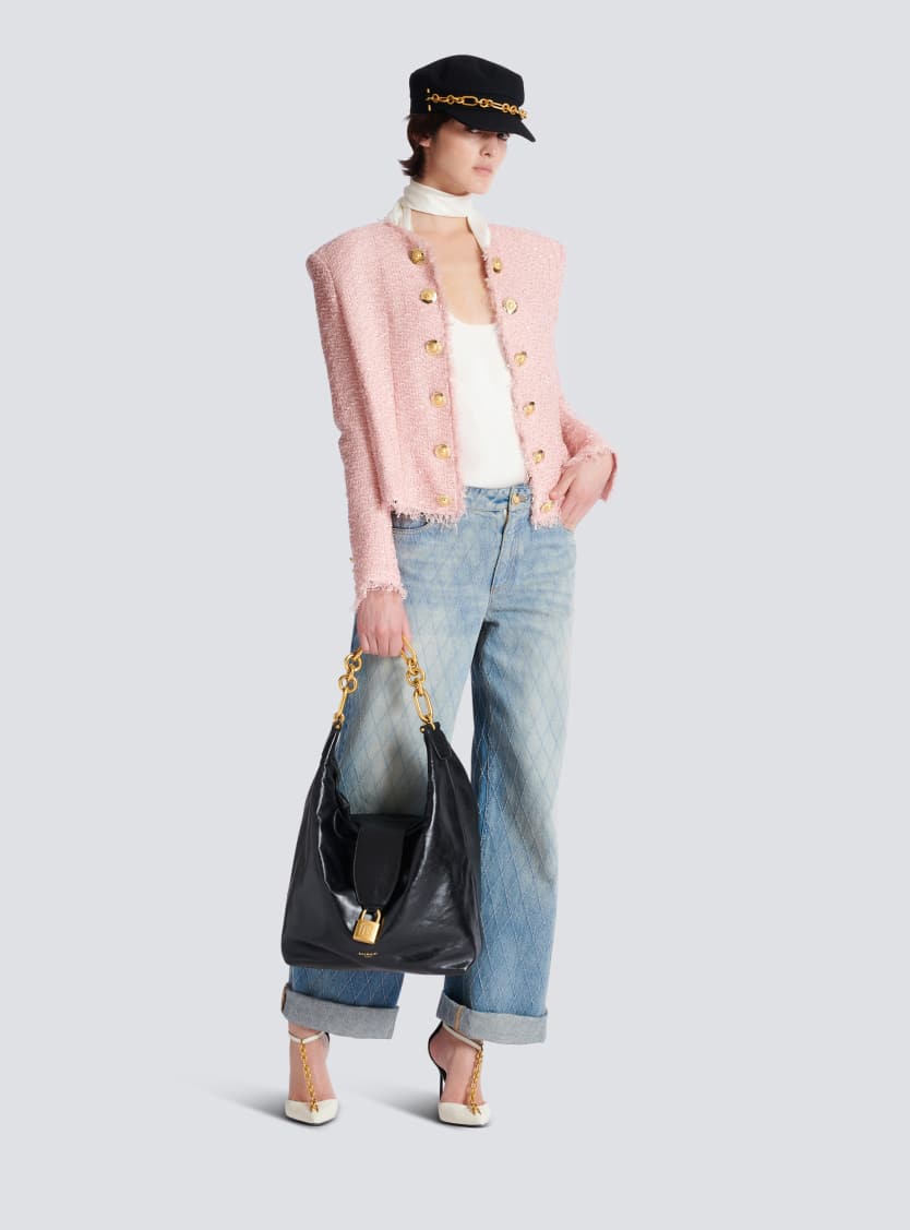 Edge-to-edge sequin tweed jacket