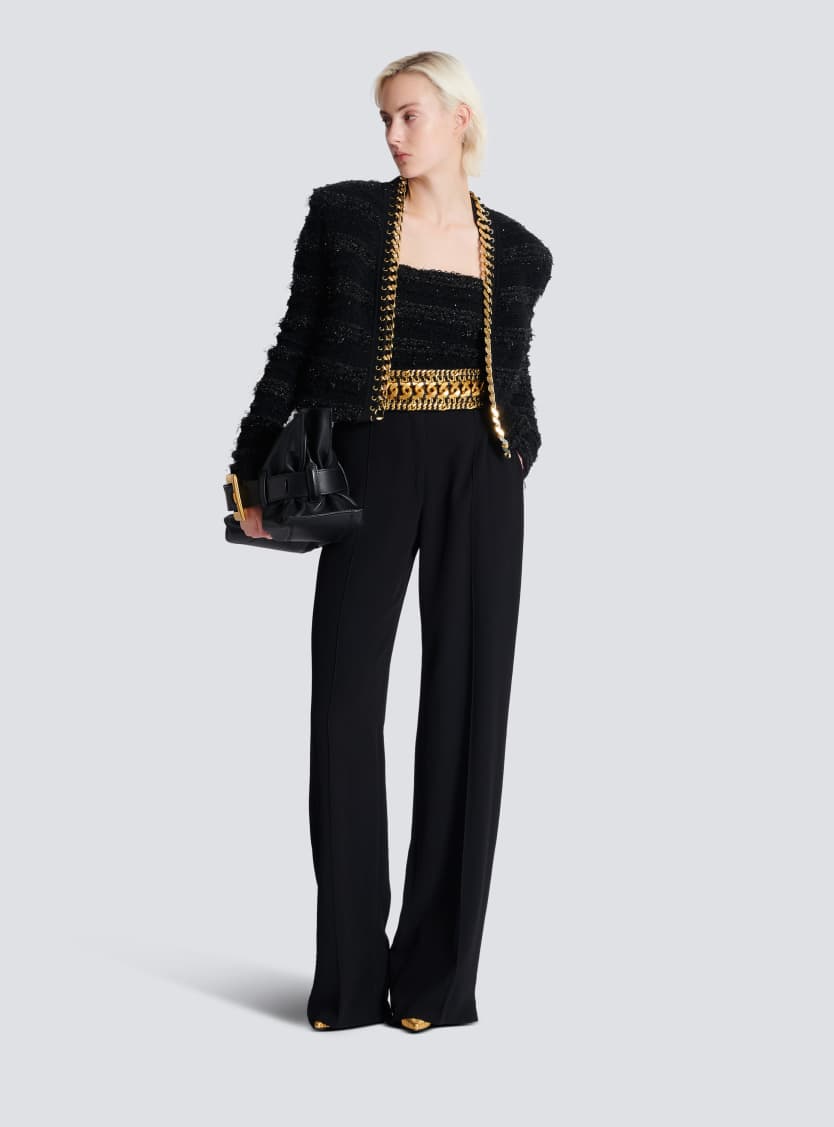 Edge-to-edge knit jacket with chain