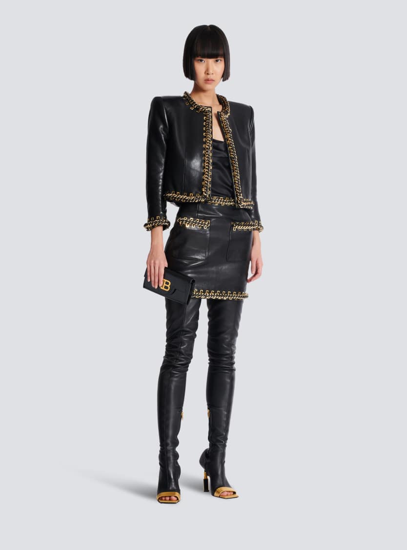 Lambskin edge-to-edge jacket with chain trim
