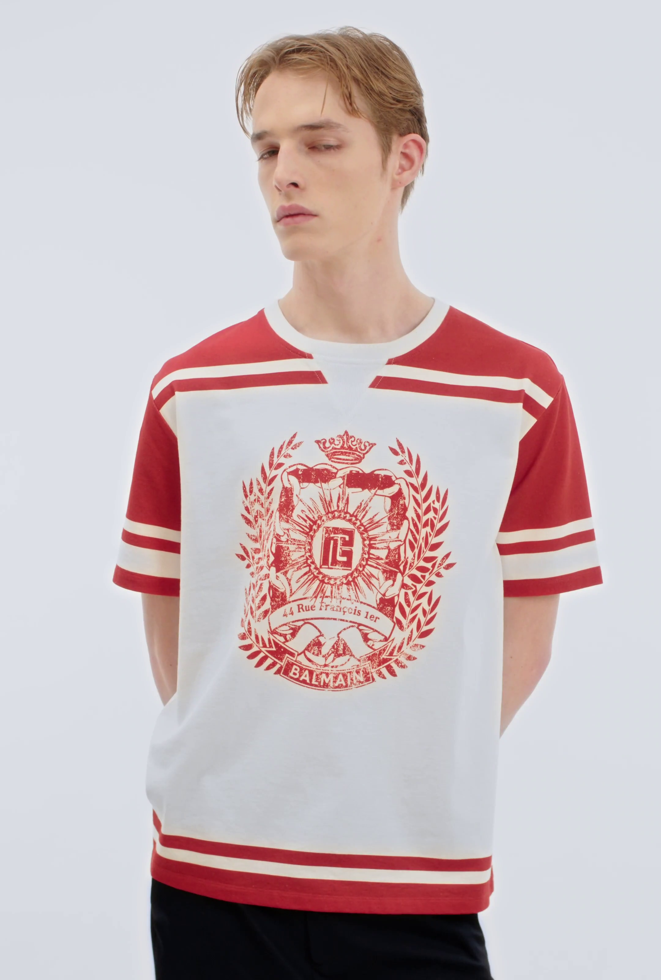 Varsity T-shirt with Balmain Écusson print